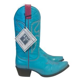 Frye Vintage Aqua Blue Green Pointed Toe Western Cowgirl Boots Rare 80s 7.5